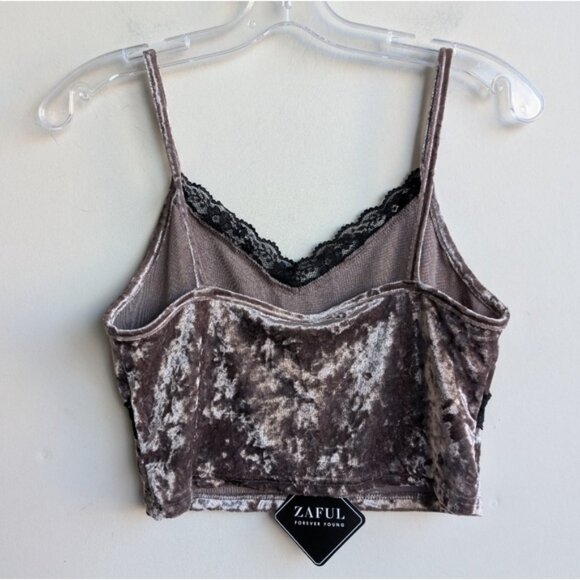 NWT Crushed Velvet Lace Bralette Tank top - Picture 3 of 4